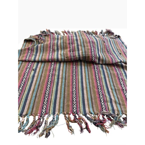 Earthbound Trading Cotton O/S Colorful Cotton Baja Poncho Hoodie Fringe Read - Picture 7 of 9